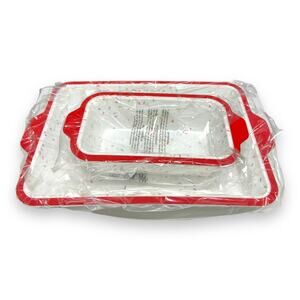 Cuisinart 2 Piece Silicone Bakeware Set Red White Sprinkles Look Cake Loaf NEW